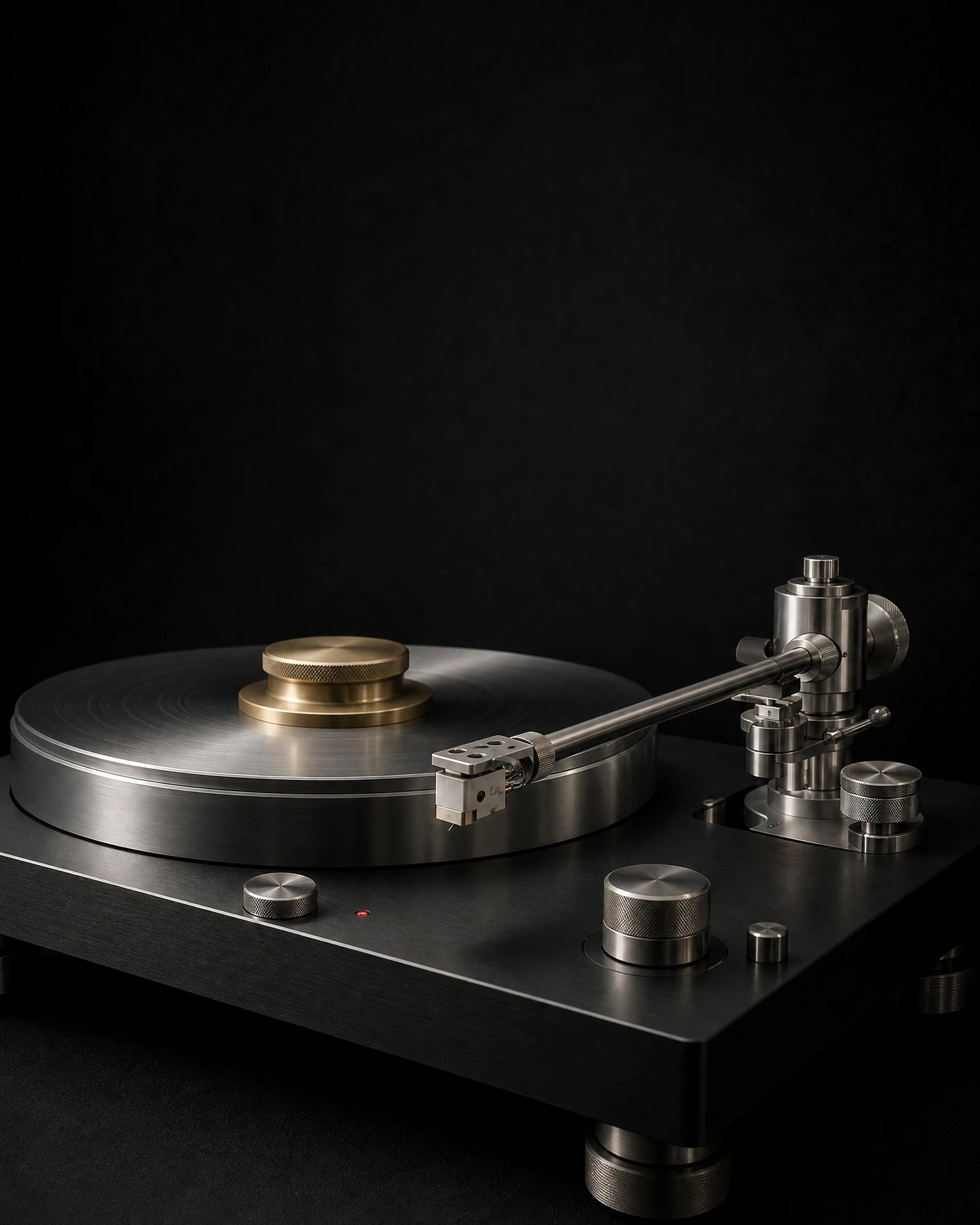Close detail of a professional transcription turntable